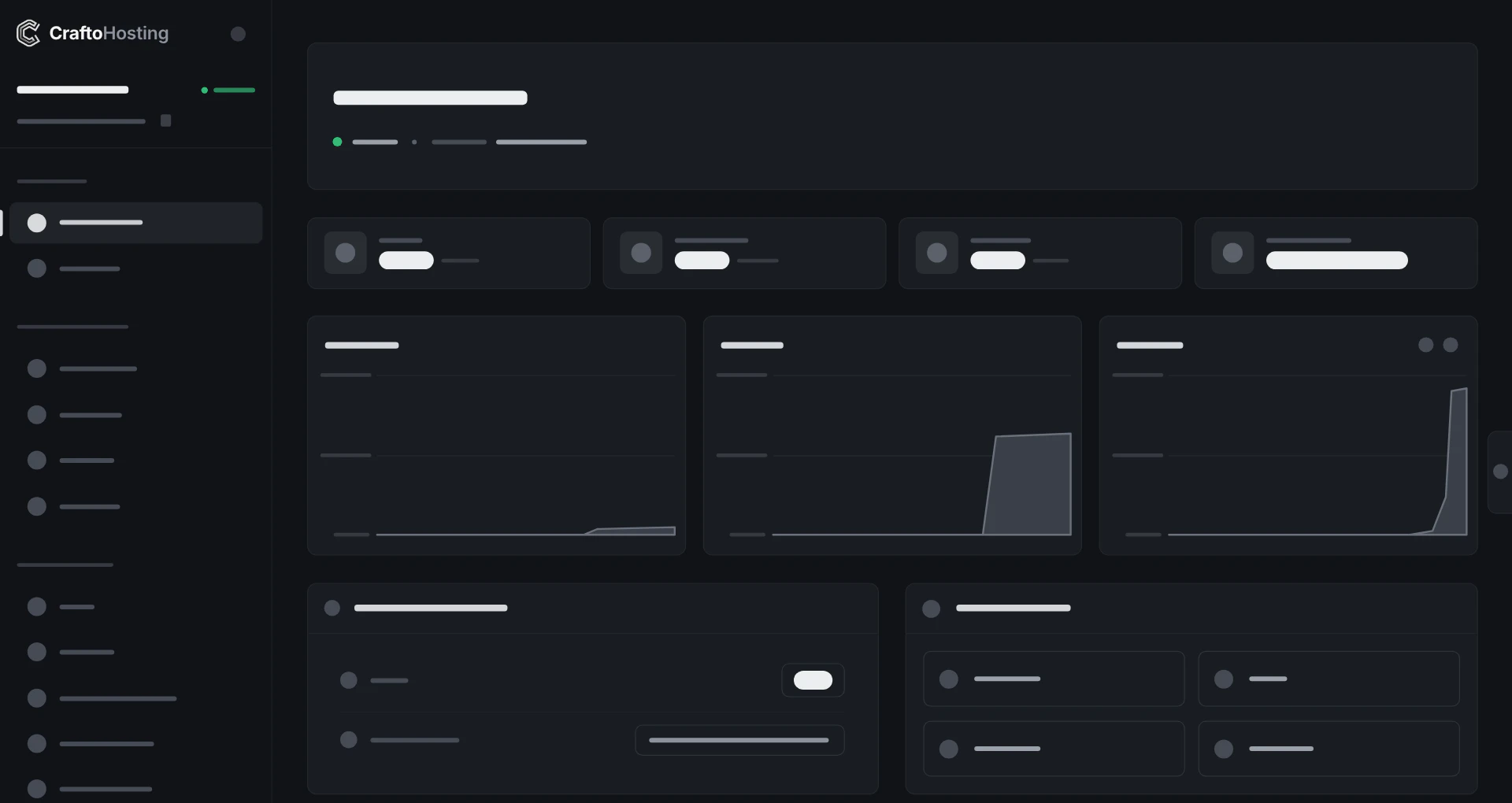 The game panel's server dashboard